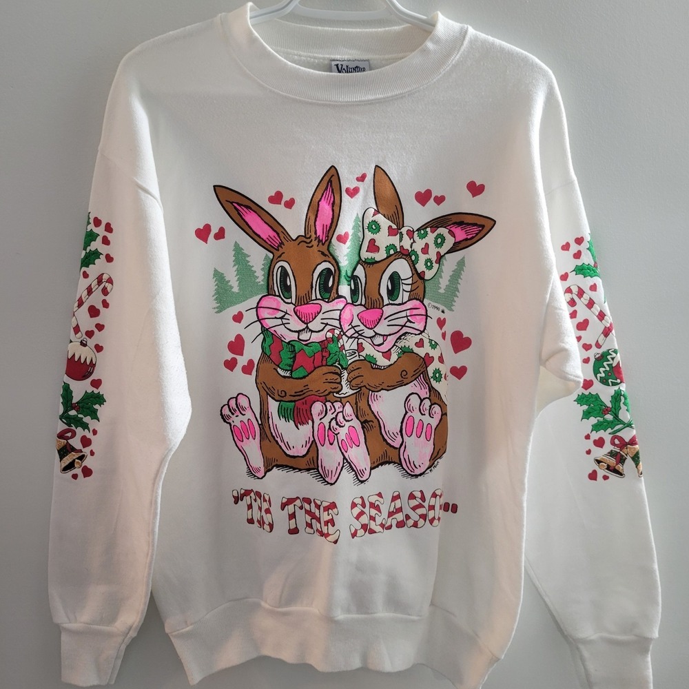 VTG Christmas Easter Bunny Snuggle Up With Somebunny Sweatshirt Size Medium
